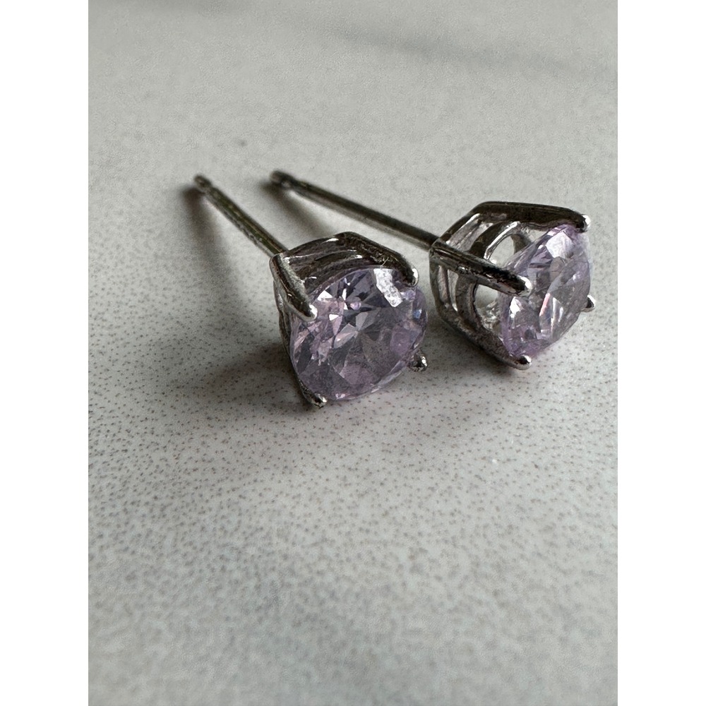 Lavender Cubic Zirconia Sterling Silver 925 Stud Earrings Round 5mm Basket Set